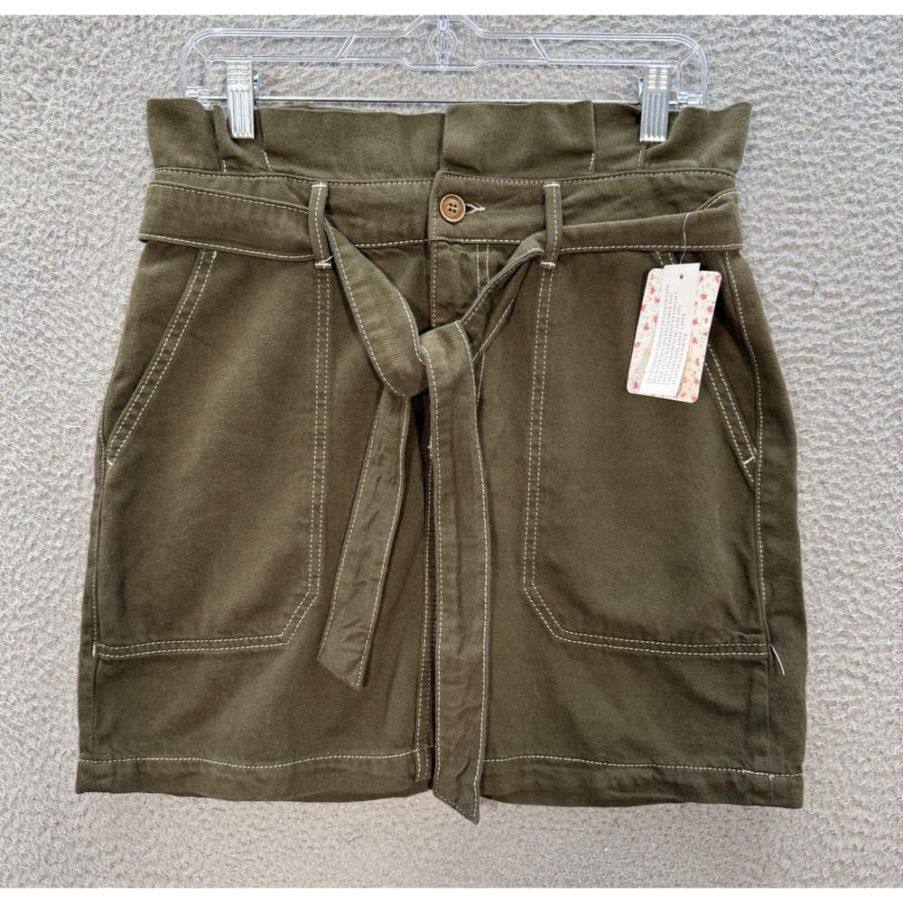 Free People‎ Skirt Womens 10 Army Green Splendor In The Grass Paperbag Waist NEW